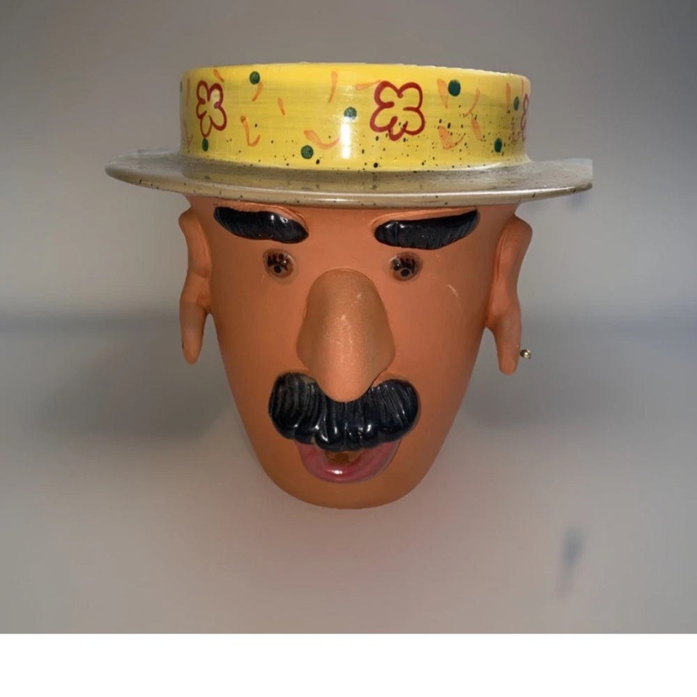 Vintage 2005 Bird Brain LOUIE Terra Cotta Head Man Planter Pot